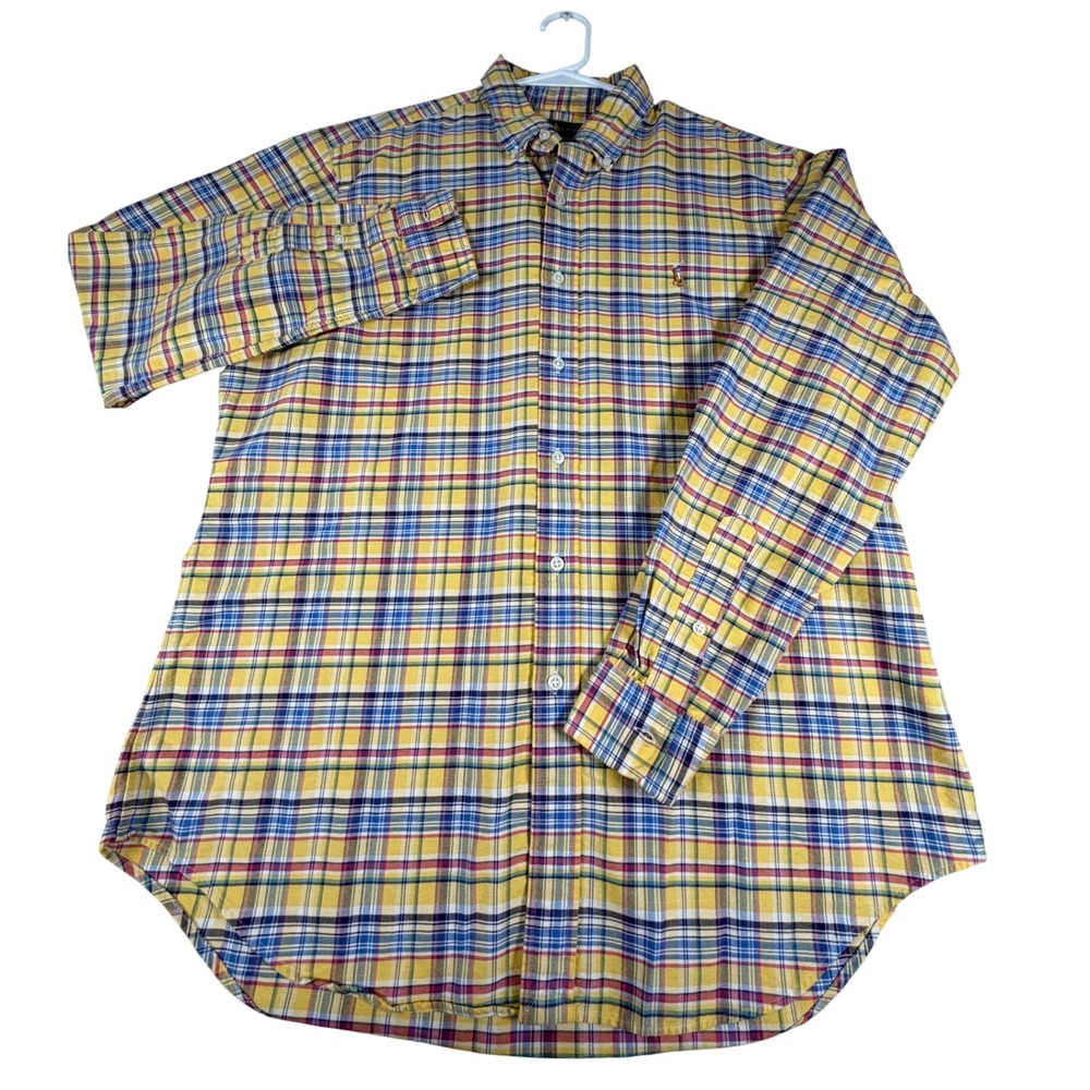 Ralph Lauren Mens Classic Fit Yellow Plaid Button Down Shirt Large Long Sleeve